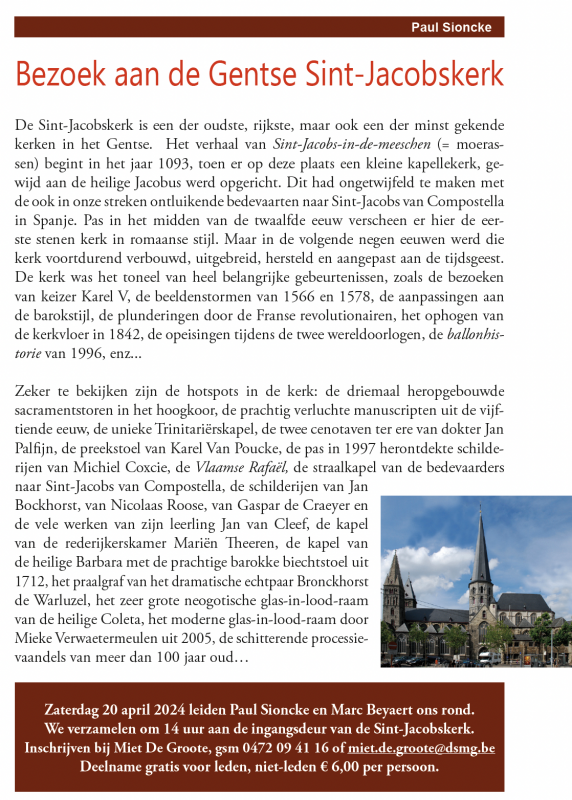 Zaterdag 20 april bezoek aan de Sint-Jacobskerk te Gent