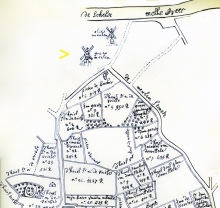 De Haseputmolen recht over de Meulenstraete, kaart archief DSMG