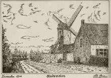 Pentekening van de  stadmolen, anno 1900 door M. Mees